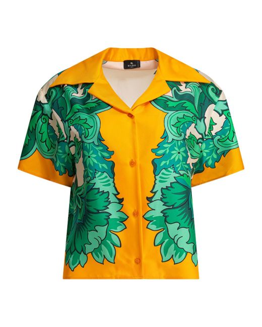 Etro Yellow Graphic Printed Short-Sleeved Shirt