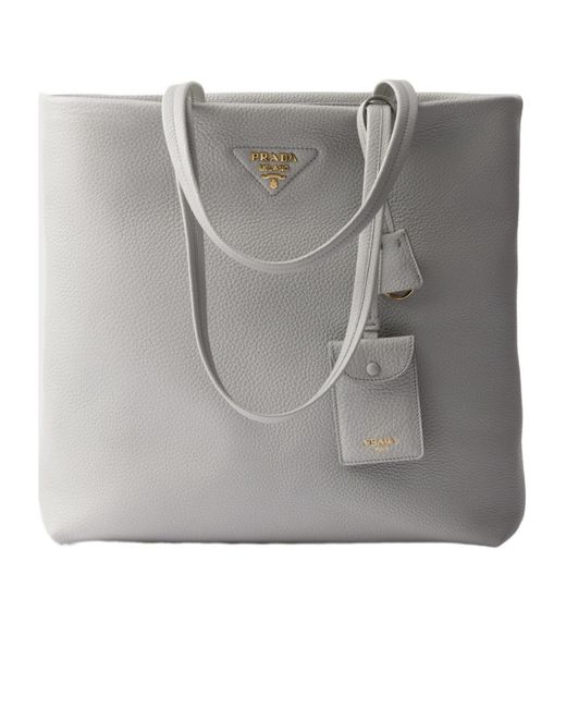 Prada Gray Large Leather Tote Bag