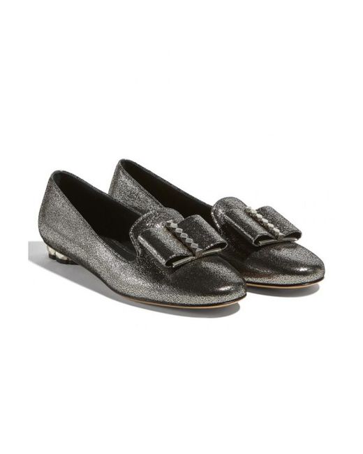 Ferragamo Gray Geometric Heel Loafers