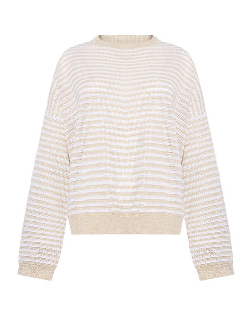 Brunello Cucinelli White Striped Longsleeve Knit Sweater