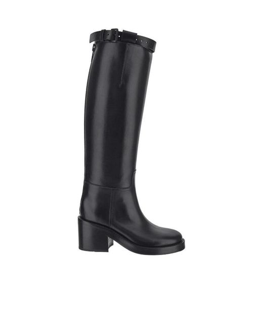 Ann Demeulemeester Black Logo Thick-Heeled Boots