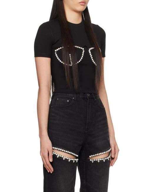 Area Black Embellished Short-Sleeved Bustier Style Top