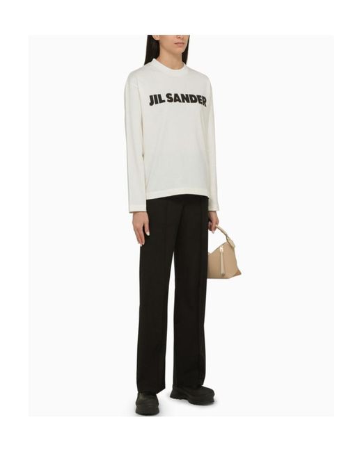 Jil Sander White Logo Printed Crewneck Sweatshirt