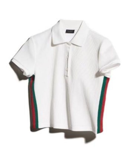 Gucci White Web Detailed Ribbed Jersey Polo Shirt