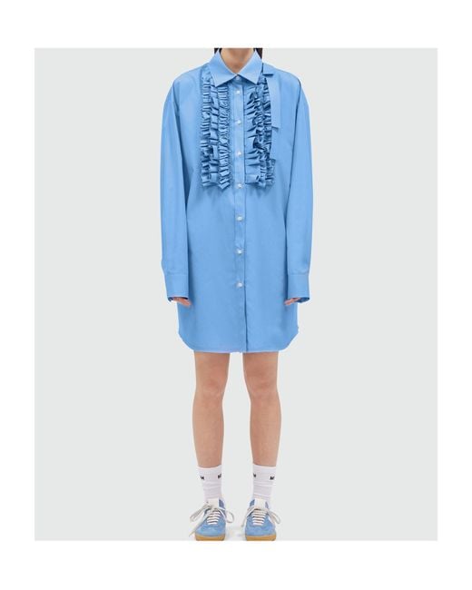 MSGM Blue Ruffled Curved Hem Mini Dress
