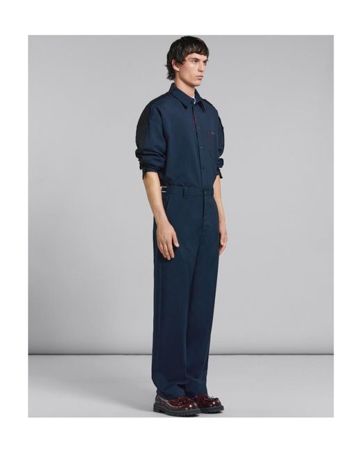 Marni Blue Raw Cut Boxy Shirt for men