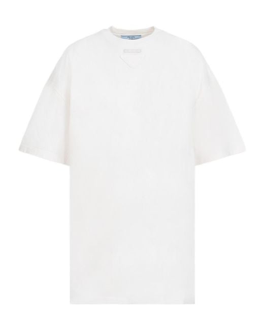 Prada White Triangle Patch Crewneck T-Shirt