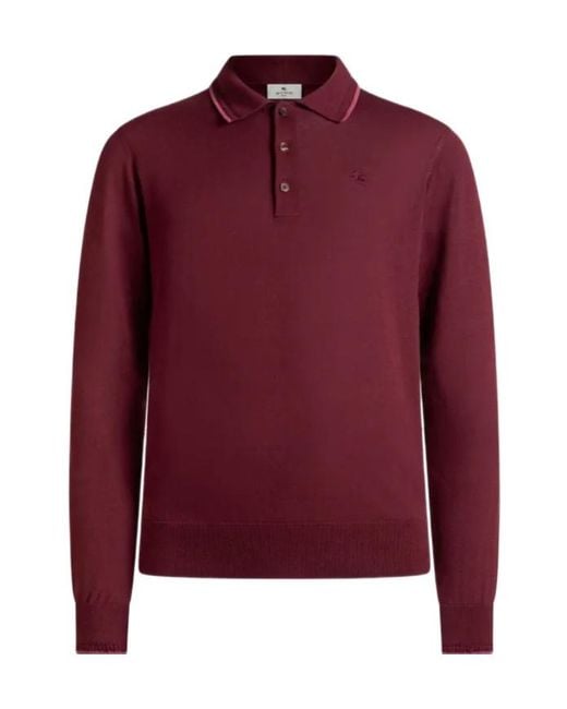 Etro Red Cotton-Blend Polo Shirt With Pegaso Embroidery for men