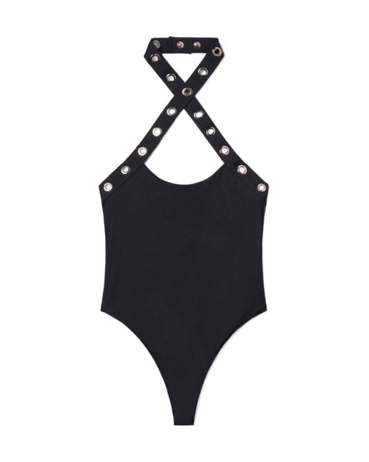 Off-White c/o Virgil Abloh Blue Eyelet-Embellished Halterneck Swimsuit