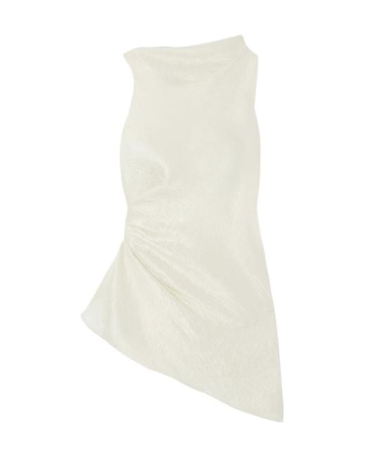 McQueen White Mock-Neck Asymmetric Satin Top