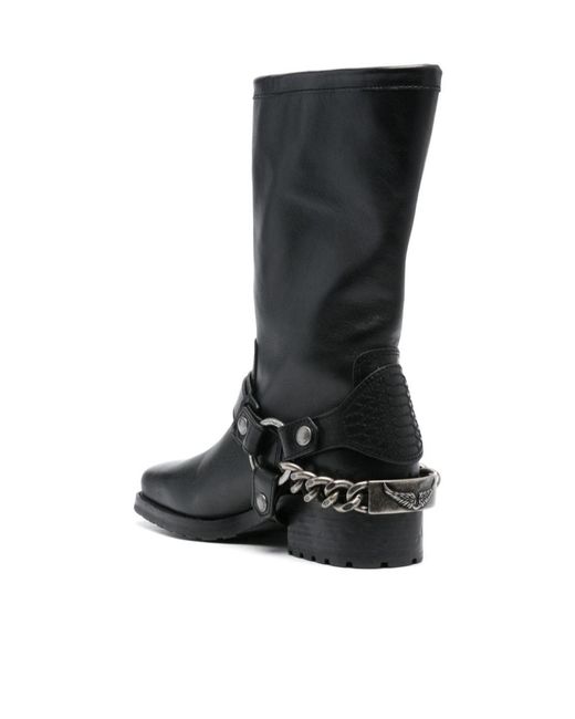 Zadig & Voltaire Black Igata Chain Detailed Biker Boots