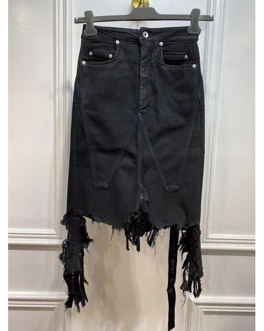 Rick Owens Black Tassel Hem Shorts