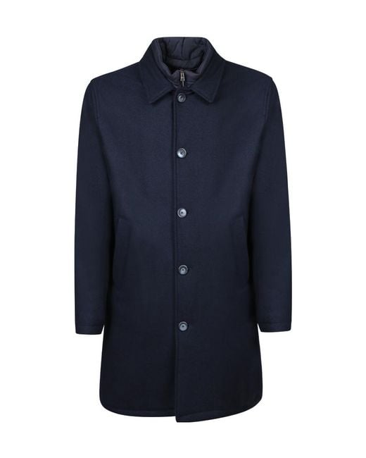 Herno Blue Single-Breasted Straight Hem Coat for men