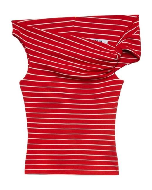 MSGM Red Knot-Detailed Striped Top