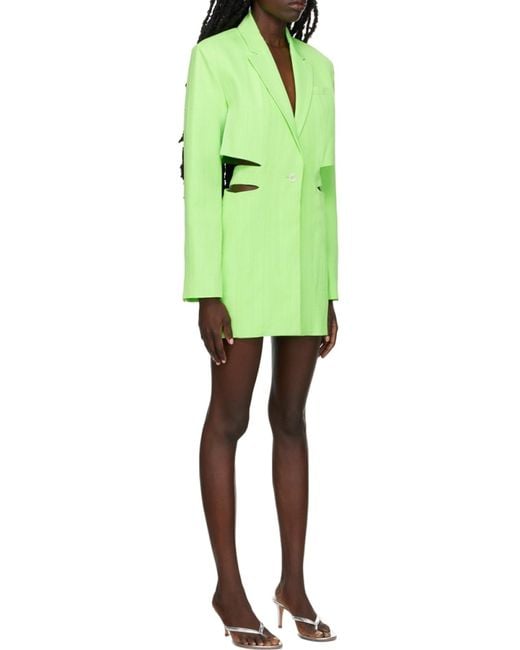 Jacquemus Green Bari Neon Cutout Woven Mini Dress