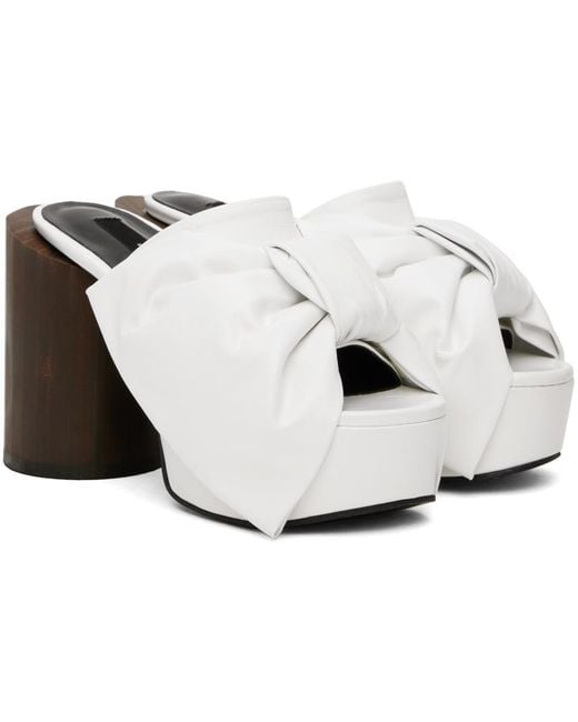 Pushbutton White Ribbon Platform High-Heeled Sandals