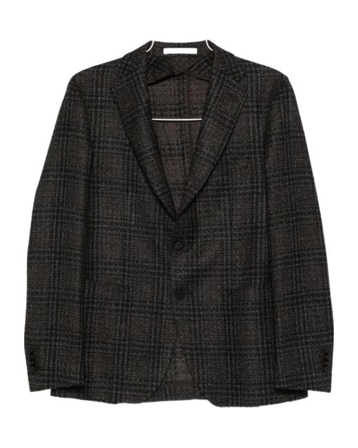 Tagliatore Black Check Patterned Single-Breasted Blazer for men