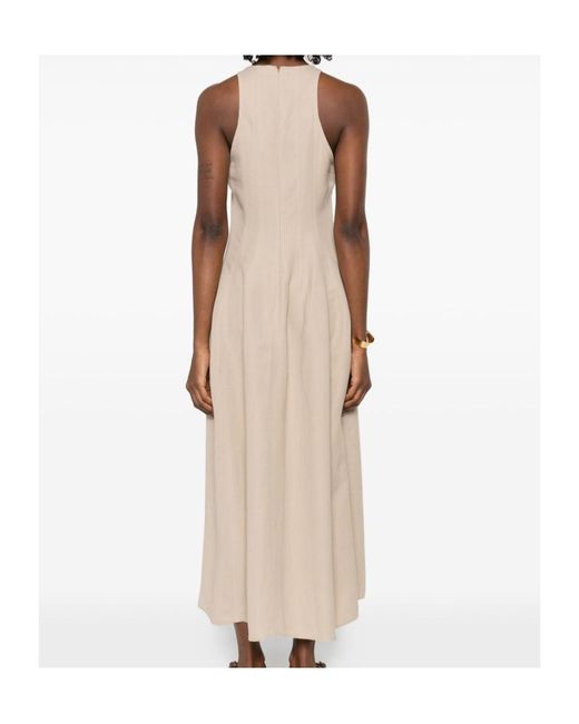 Brunello Cucinelli Natural Sleeveless Panelled Midi Dress