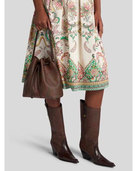 Etro Brown Small Paisley Bucket Bag