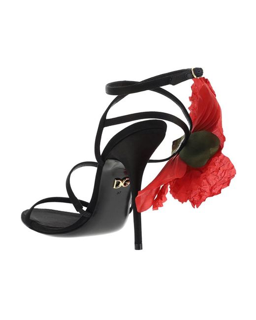 Dolce & Gabbana Red Flower Embellished Sandals