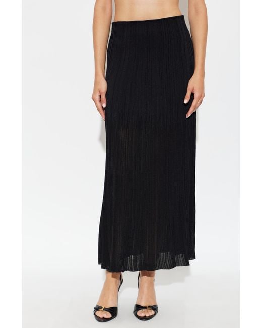 Balmain Black Elastic Waist Midi Skirt