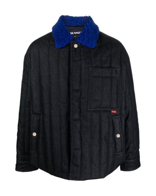 Sunnei Blue Color-Blocked Collar Button Casual Jacket for men