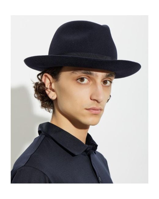 Giorgio Armani Blue Wide-Brimmed Wool Hat for men