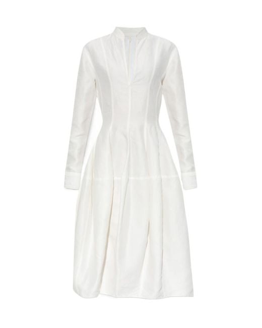Bottega Veneta White Rolled-Up Sleeved Midi Dress