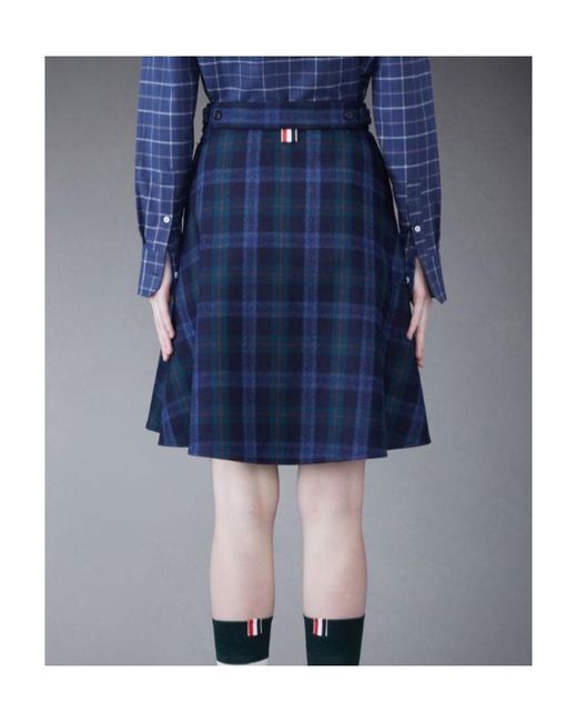 Thom Browne Blue Checked A-Line Skirt