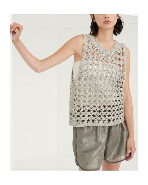 Brunello Cucinelli Gray Open-Knit Sleeveless Vest