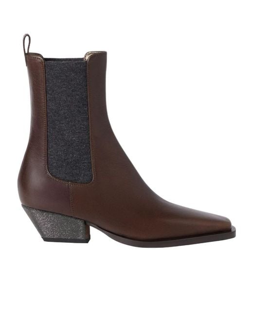 Brunello Cucinelli Brown Chunky Heeled Ankle Boots