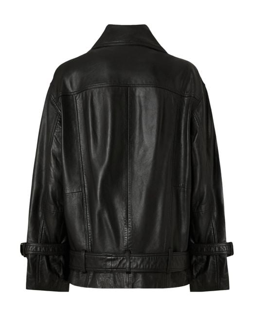 Pinko Black Belted Leather Biker Jacket
