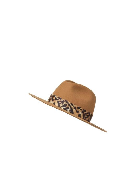 Fendi Brown Logo Leopard Printed Felt Hat