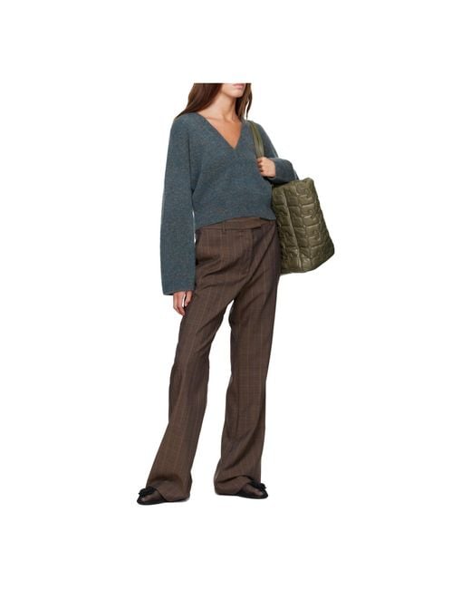 Ganni Blue Ribbed V-Neck Knitted Sweater