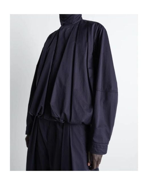 Lemaire Blue Soft Pleated High-Neck Jacket