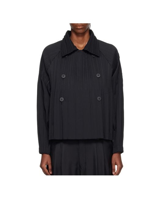 Pleats Please Issey Miyake Blue Pleats Please Issey Miyake Double-Breasted Oversized Jacket