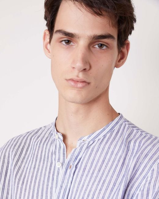 Officine Generale Purple Striped Linen Blend Shirt for men
