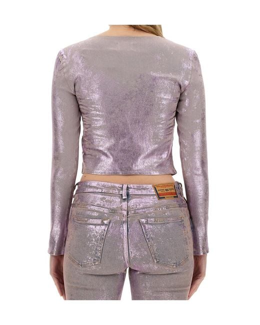 DIESEL Purple Embellished Long-Sleeved Cropped Top