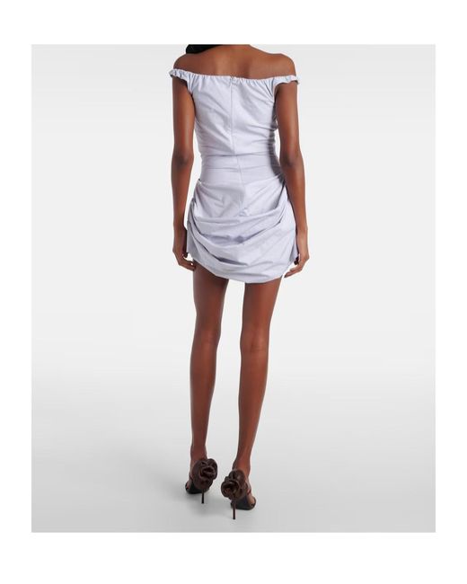 Magda Butrym Blue Striped Draped Cotton Poplin Bustier Dress