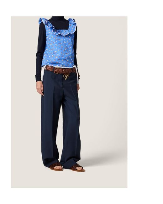 Miu Miu Blue Floral-Motif Popeline Top