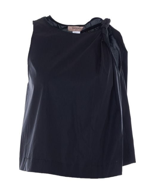 Twinset Blue Ruched Sleeveless Top