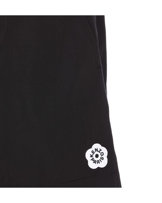 KENZO Black Boke Flower Embroidered Drawstring Shorts