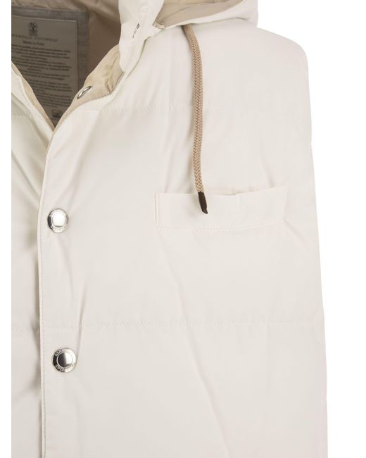 Brunello Cucinelli White Button-Up Hooded Vest for men