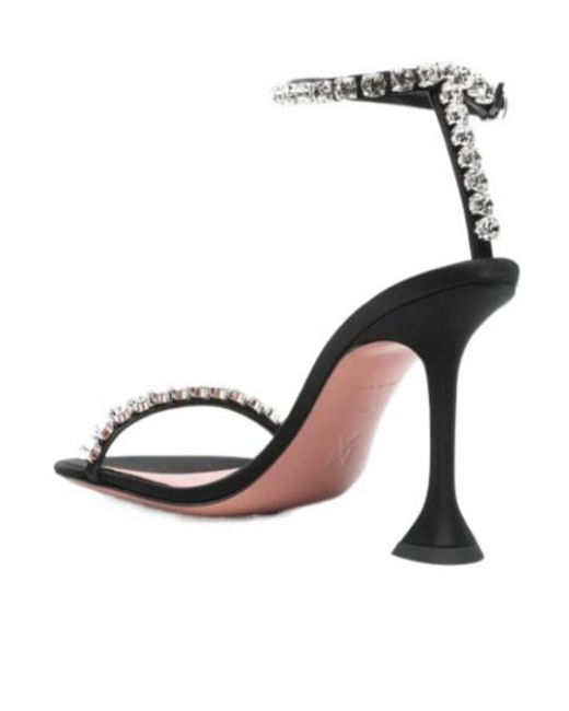AMINA MUADDI Black Crystal Embellished High-Heel Sandals