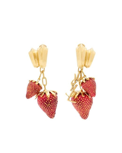 Saint Laurent Multicolor Cassandre Strawberry Earrings