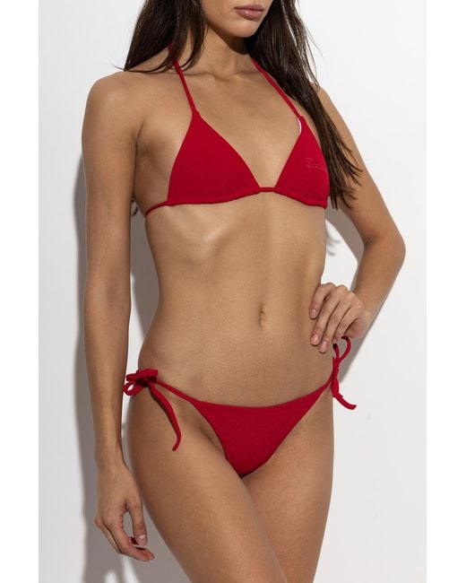 DSquared² Red Lace-Up Bikini Top