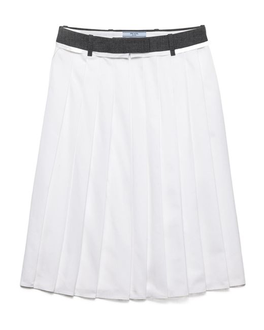 Prada White Pleated Poplin And Rush Stitch Skirt