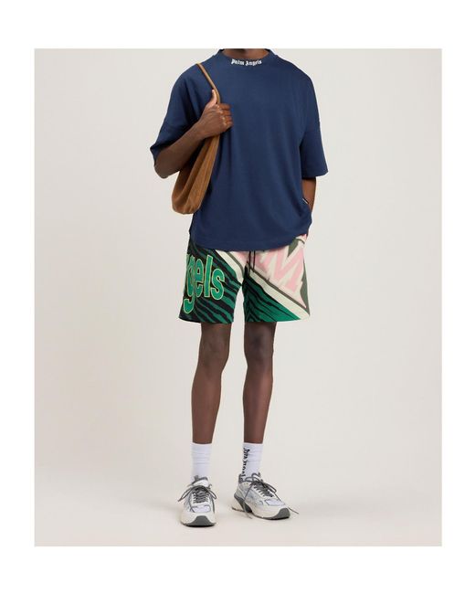 Palm Angels Blue Logo Printed Crewneck T-Shirt for men
