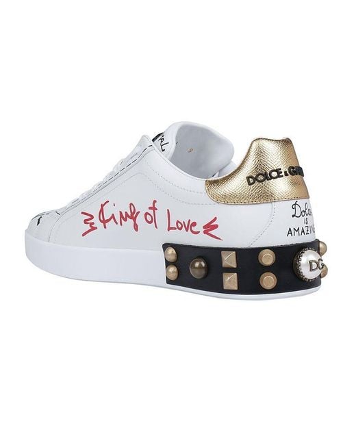 Dolce & Gabbana White Embellished Low Top Sneakers for men