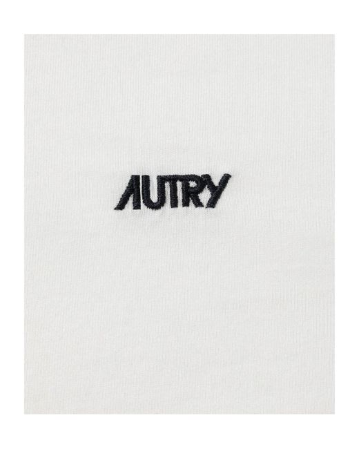 Autry White Long Sleeved Logo Embroidered T-Shirt for men